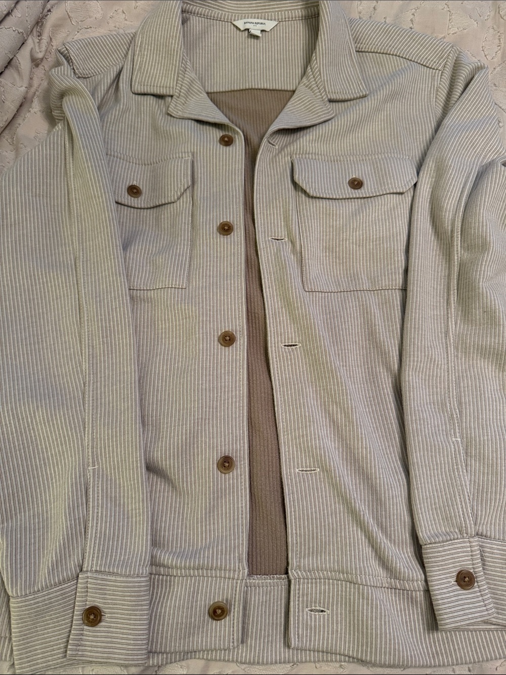 Banana Republic Cream and Light Gray Striped Top
